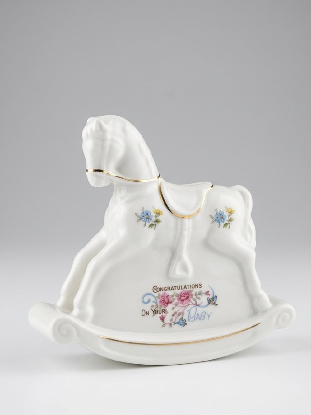 Royal Tara Fine Bone China Vintage Rocking Horse Baby Bank Galway Ireland Floral